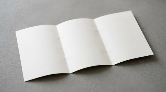A letter-sized brochure mockup with blank pages open on a gray background, clean document layout with subtle shadows, professional print presentation, shot on Canon EOS R5, 85mm lens, f/3.2, 8K\