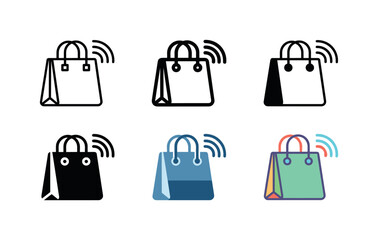 Fototapeta premium Connected shopping bag icons with wireless signal waves for retail technology