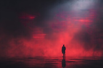 Fototapeta premium Silhouette of a Person Standing in Front of a Digital World Map