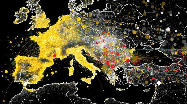 Abstract Data Visualization of European Population Density and Activity.