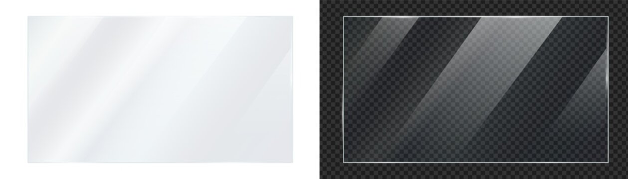 Transparent realistic shiny glossy glass panel sheet with shiny glossy light glare reflective surface texture effect overlay on isolated PNG background rectangle gradient window mirror