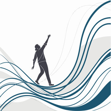 Silhouette reaching up on wavy lines