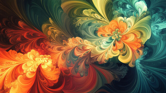 An abstract artistic fantasy swirling floral design