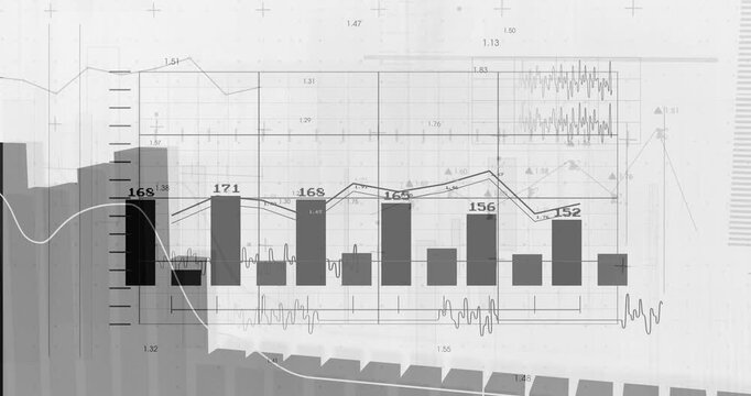 On data update chart animating bars rising, lines shifting, stepped fill sliding to show trend