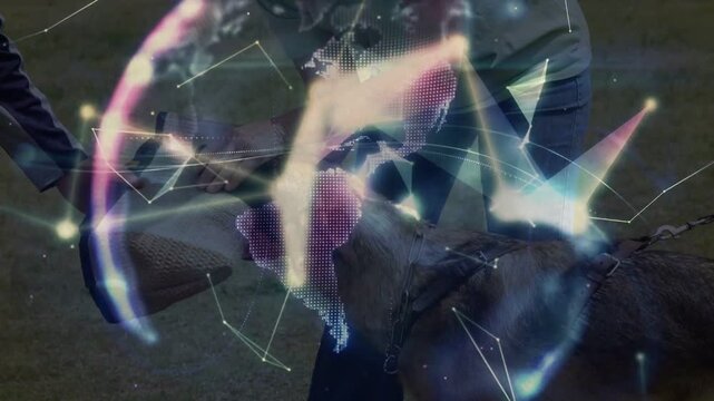 Handler fitting bite sleeve, dog gripping for security drill while nodes becoming globe overlay