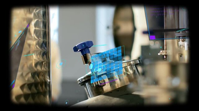 Blue valve knob reacting, operator approaching and hands rotating knob, calibrating flow with HUD
