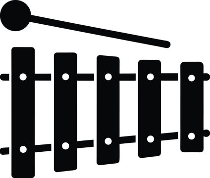 xylophone &ndash; wooden bars on frame, mallet resting, vector illustration on transparent background