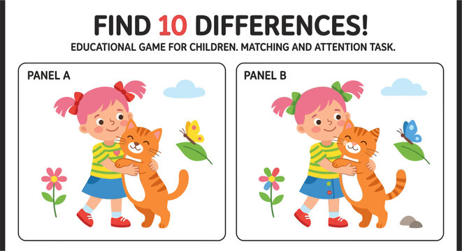 Find the differences a children s matching and attention game illustration