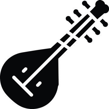 sitar &ndash; long neck, gourd body, sympathetic strings, vector illustration on transparent background