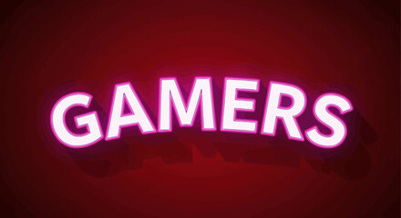 Fototapeta premium Glowing Neon 'GAMERS' Text on Dark Red Background, Gaming Concept
