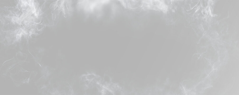 white smoke frame and foggy mist vignette on light grey studio background