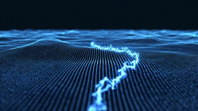 Blue Digital Waveform Animation with Grid Pattern.