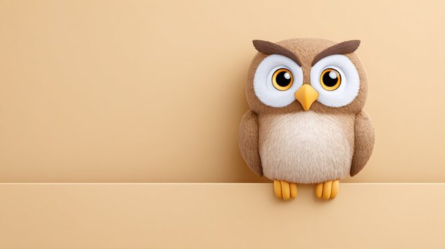 3D cartoon render of chubby owl with crossed eyes