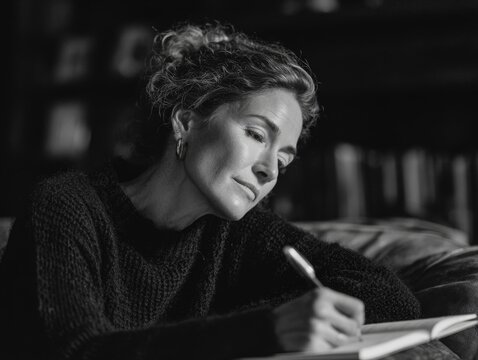 Woman writing in notebook