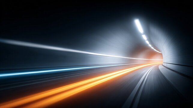 Motion blur of car headlights in a tunnel
