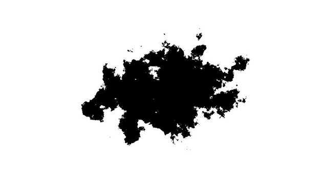 Transitions of black expanding paint stains on white backdrop Grunge Ink spreads and fills the screen, flows and streams, Ink bloom, Ink bloom, Ink Drops Transition on Black Background. 4k video