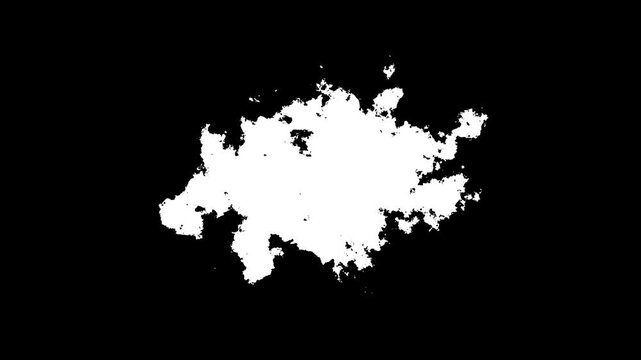 Black ink style transitions mattes, ink transition splatter blot spreading from the center to edges, White ink diffusing into black water, Ink Drops Transition on Black Background. 4k video