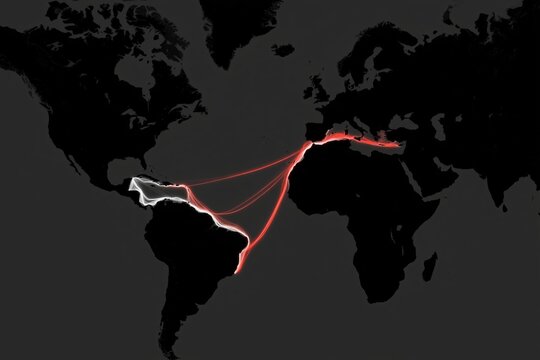 Global trade network map highlighting transatlantic routes