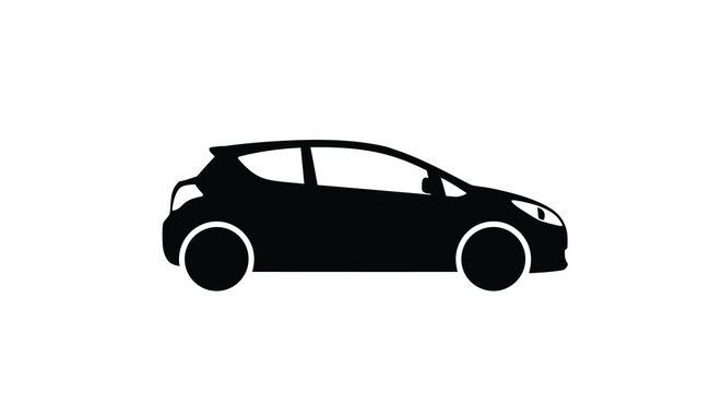 A stark black silhouette depicts a modern hatchback car showcasing its streamlined profile and compact design high quality professional detailed elegant