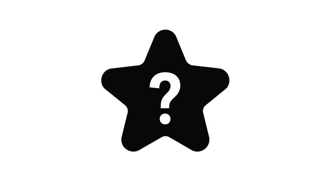 A stark black star shape contains a prominent white question mark suggesting uncertainty or a missing answer high quality professional detailed