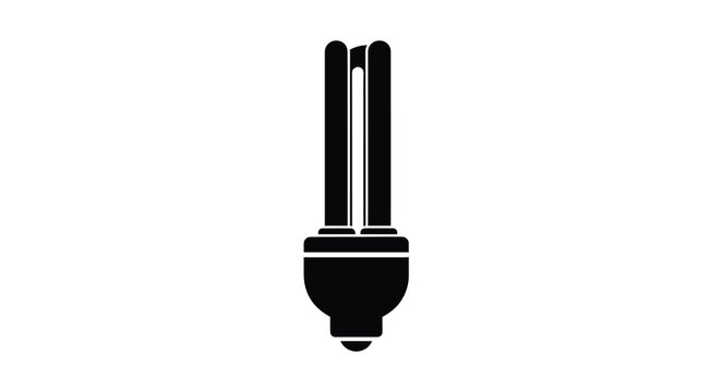 A simple black silhouette depicts a compact fluorescent lamp commonly known as a cfl light bulb isolated on white high quality