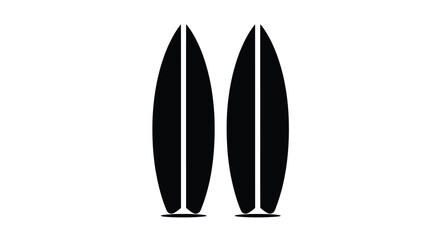 A minimalist depiction of two black surfboards standing upright on a stark white background showcasing their sleek forms high quality professional © Tushar02