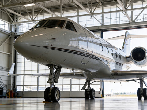 Modern Hangar Showcases Aircraft Shine. Aircraft Is Stored In Contemporary Hangar Under Bright Lighting