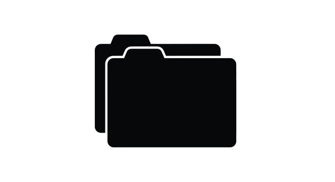 A simple black silhouette displays two stacked folders representing data storage or organization on a computer high quality professional detailed modern