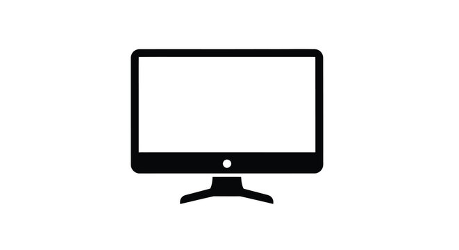 A simple black silhouette of a modern flat screen computer monitor with a central stand high quality professional detailed elegant stylish