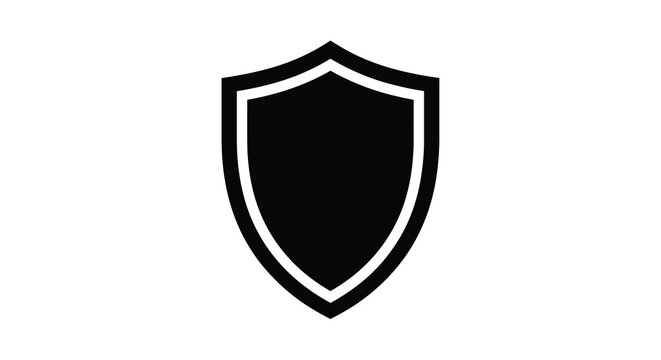 A stark black shield with a thick white outline is prominently displayed against a plain white background high quality professional detailed