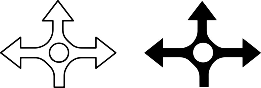 Directional Arrows Icon Set Four-Way Navigation Symbol Abstract Crossroads Signage Minimalist Vector Graphic Clean Design