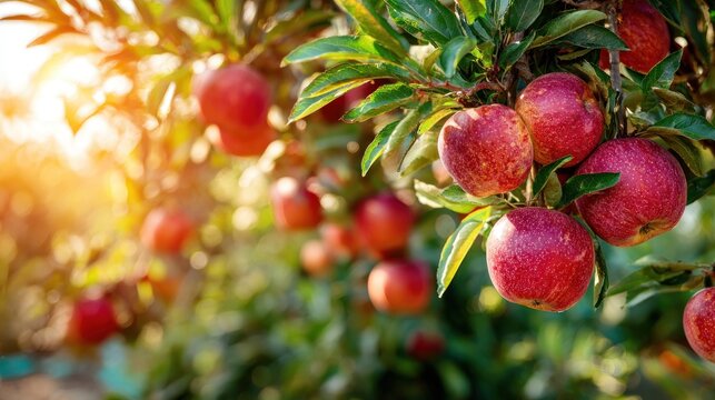Ripe pomegranates on tree branch outdoors.