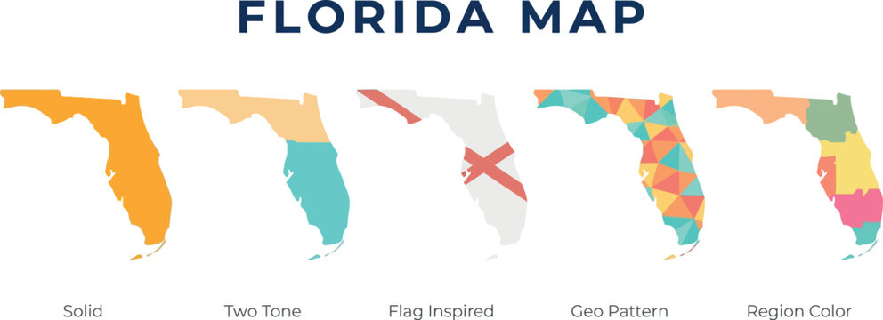 Florida State Map in Multiple Design Styles for Travel Regional Branding Infographic Political and Creative Design Use