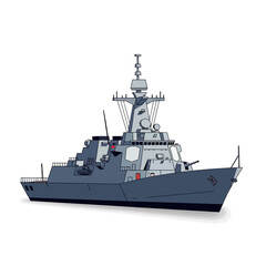 Obraz premium Modern Warship, Destroyer, Navy Ship, Military Vessel, Naval Combat Ship, Sea Power, Illustration