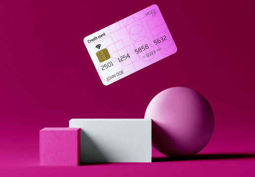 Floating Credit Card Mockup with Geometric Shapes