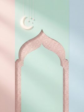 Minimal Eid ul Adha Islamic Background with Crescent Moon and Mosque, eid ul adha, bakra eid, islamic background, crescent moon, mosque silhouette, minimal, pastel colors, arabic pattern