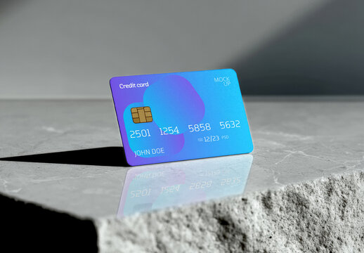 Modern Credit Card Mockup on Stone Surface