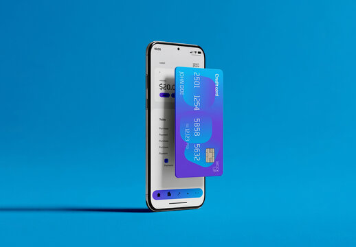 Mobile Banking App with Credit Card on Smartphone Screen