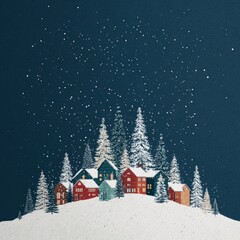 Fototapeta premium Colorful Christmas Cottages in Snowy Night Sky