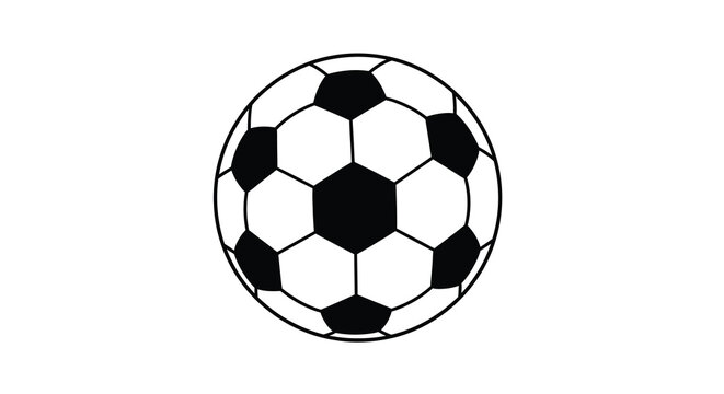 A simple black and white illustration depicts a classic soccer ball with pentagonal and hexagonal panels high quality professional detailed modern