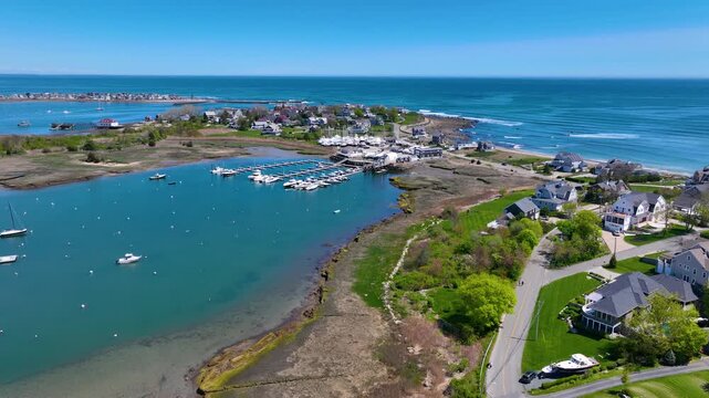 Scituate Maritime Center at Scituate Harbor between First Cliff and Second Cliff aerial view, in town of Scituate, Massachusetts MA, USA. 