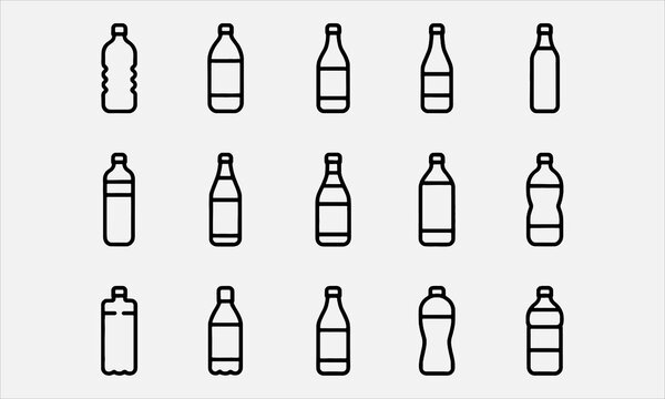 Beverage Bottle Icons Thin Line Editable Stroke Vector Pack, vector illustration