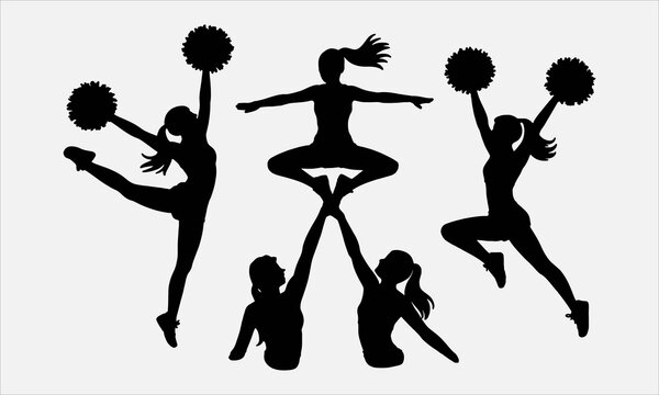 Cheer Team Silhouettes Athletic Dance and Spirit Moves, vector illustration