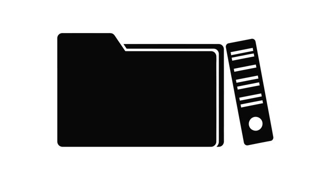 A simple black icon depicts a folder and a floppy disk representing data storage concepts high quality professional detailed modern elegant