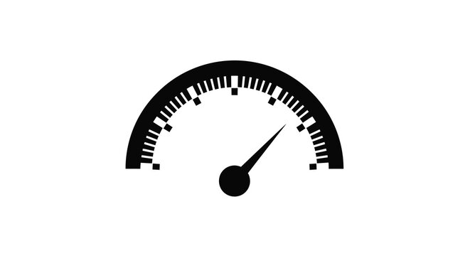 A simple black and white gauge illustration depicts a measurement dial with a needle pointing towards a value high quality professional