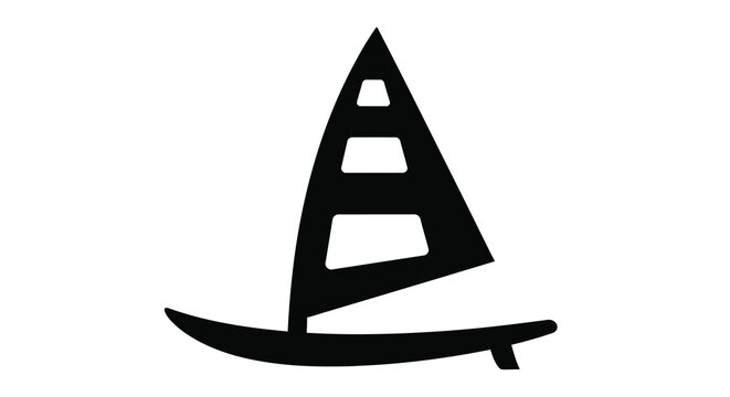 A simple black and white illustration depicts a sailboat with a triangular sail and curved hull high quality professional detailed modern