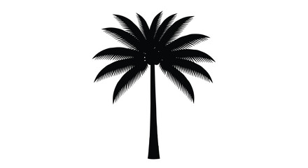 A stark black silhouette of a tropical palm tree stands prominently against a completely white background high quality professional detailed modern © Nupur02