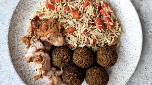 Kabsa or mandi, an Arabic dish with rice and chicken, salt, and spices. Kabsa or mandi as a food background for your design