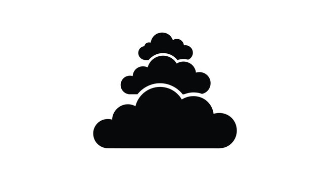 A minimalist black silhouette depicts a stylized pine tree constructed from layered rounded cloud like shapes high quality professional detailed modern