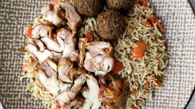 Kabsa or mandi, an Arabic dish with rice and chicken, salt, and spices. Kabsa or mandi as a food background for your design